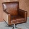 Hand Dyed Brown Leather Aviator Hammered Metal Swivel Captains Armchair 3