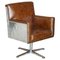 Hand Dyed Brown Leather Aviator Hammered Metal Swivel Captains Armchair 1