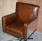 Hand Dyed Brown Leather Aviator Hammered Metal Swivel Captains Armchair 4