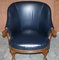 Antique Regency Claw & Ball Oak Framed Blue Leather Armchair, 1800s 3