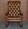 Hand Carved Chesterfield Brown Leather Rocking Armchair, 1900s 2