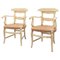 Early 20th Century Provincial Armchairs in Wood and Rattan, Set of 2 1