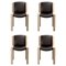 Wood and Sørensen Leather 300 Chair by Joe Colombo for Hille, Set of 4 1