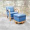 Mid-Century Modern Art Deco Armchair With Footstool in Blue Faux Leather, Italy, 1950s, Set of 2 2