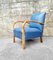 Mid-Century Modern Art Deco Armchair With Footstool in Blue Faux Leather, Italy, 1950s, Set of 2 7