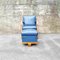 Mid-Century Modern Art Deco Armchair With Footstool in Blue Faux Leather, Italy, 1950s, Set of 2 12