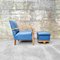 Mid-Century Modern Art Deco Armchair With Footstool in Blue Faux Leather, Italy, 1950s, Set of 2, Image 4
