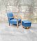 Mid-Century Modern Art Deco Armchair With Footstool in Blue Faux Leather, Italy, 1950s, Set of 2 11