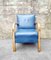Mid-Century Modern Art Deco Armchair With Footstool in Blue Faux Leather, Italy, 1950s, Set of 2 9
