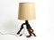 Large German Root Wood Table Lamp with a Large Silk Shade, 1960s 3