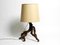 Large German Root Wood Table Lamp with a Large Silk Shade, 1960s 2
