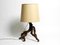 Large German Root Wood Table Lamp with a Large Silk Shade, 1960s, Image 2