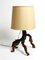 Lámpara de mesa alemana grande de madera de raíz con pantalla grande de seda, años 60, Imagen 4