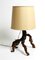 Large German Root Wood Table Lamp with a Large Silk Shade, 1960s 4