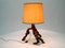 Lampada da tavolo grande in radica con paralume in seta, Germania, anni '60, Immagine 20