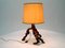 Large German Root Wood Table Lamp with a Large Silk Shade, 1960s 20