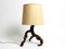 Large German Root Wood Table Lamp with a Large Silk Shade, 1960s 1