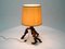 Large German Root Wood Table Lamp with a Large Silk Shade, 1960s 5