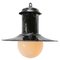 Vintage Industrial Black Enamel Opaline Glass Pendant Light 3