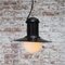Petite Lampe à Suspension Industrielle Vintage en Verre Opalin Émaillé Noir 6