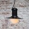 Small Vintage Industrial Black Enamel Opaline Glass Pendant Light, Image 6