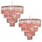 Italian Tronchi Chandeliers with 78 Pink Glasses in Murano, 1990, Set of 2 1
