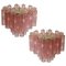 Tronchi Chandeliers with 36 Pink Glasses in the Style of Toni Zuccheri, Murano, 1990, Set of 4 1