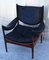 Mid-Century Scandinavian Armchair with Rosewood Frame and Black Leather, 1960s 3