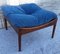 Square Scandinavian Stool with a Rosewood Frame and Blue Fabric Cover, 1960s 6