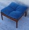 Square Scandinavian Stool with a Rosewood Frame and Blue Fabric Cover, 1960s 5