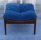 Square Scandinavian Stool with a Rosewood Frame and Blue Fabric Cover, 1960s 1