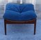 Square Scandinavian Stool with a Rosewood Frame and Blue Fabric Cover, 1960s, Image 1