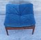 Square Scandinavian Stool with a Rosewood Frame and Blue Fabric Cover, 1960s 2