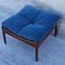 Square Scandinavian Stool with a Rosewood Frame and Blue Fabric Cover, 1960s 4