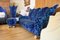 Sofa / Couch & Sessel in Azurblau mit vergoldeten Rosenfüßen von Bretz, 2er Set 2