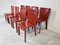 Italienische Vintage Esszimmerstühle aus rotem Leder, 1980er, 8er Set 6