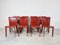 Italienische Vintage Esszimmerstühle aus rotem Leder, 1980er, 8er Set 3