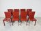 Italienische Vintage Esszimmerstühle aus rotem Leder, 1980er, 8er Set 4