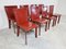 Italienische Vintage Esszimmerstühle aus rotem Leder, 1980er, 8er Set 5