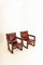 Red Leather & Wood Armchairs, 1930s, Set of 2 2
