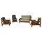 Solid Oak Sofa Set with Sofa and 3 Armchairs, Set of 4 1