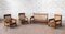 Solid Oak Sofa Set with Sofa and 3 Armchairs, Set of 4 4