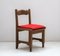 French Red Fabric Solid Oak Chairs by Guillerme et Chambron, 1980s, Set of 4 2
