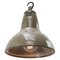 Vintage Industrial Beige Metal & Clear Striped Glass Pendant Lamp from Holophane Paris 2