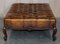 Large Chesterfield Hand Dyed Brown Leather Hearth Footstool, Image 14
