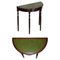 Vintage Demi Lune Console Table with Green Leather Top & Single Drawer 1