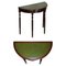 Vintage Demi Lune Console Table with Green Leather Top & Single Drawer, Image 1