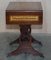 Mesa auxiliar vintage de cuero marrón y pan de oro con tablero extensible, Imagen 9
