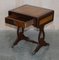 Vintage Brown Leather & Gold Leaf Side Table with Extending Top 14