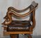 Antique Dolphin Arm Venetian Grotto Swivel Brown Leather Chesterfield Armchair 16